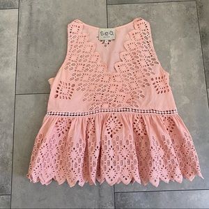 Sea New York pink peach sleeveless eyelet lace blouse size 0